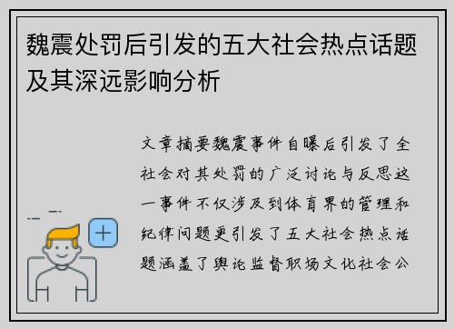 魏震处罚后引发的五大社会热点话题及其深远影响分析
